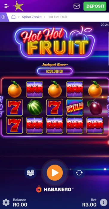 Hot Hot Fruit slot game on a mobile device.