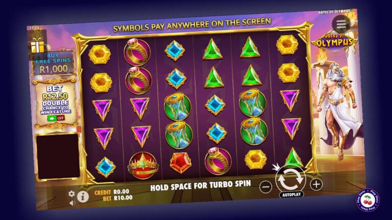 Gates of Olympus slot game layout image.