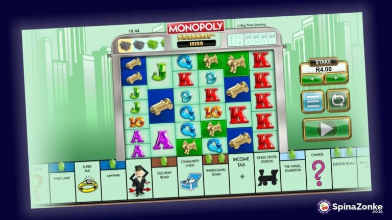 Monopoly Megaways slot game layout image.
