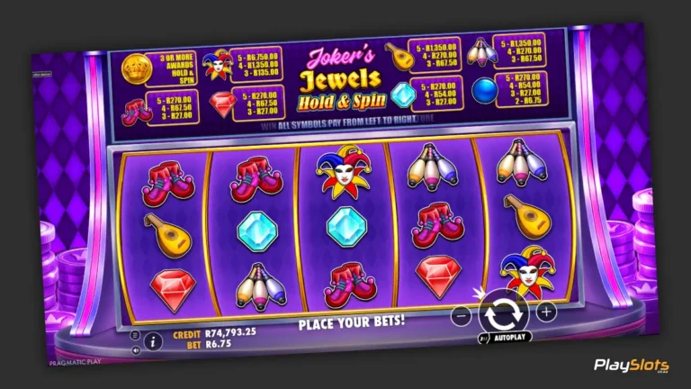 Joker's Jewels Hold & Spin slot game layout image.
