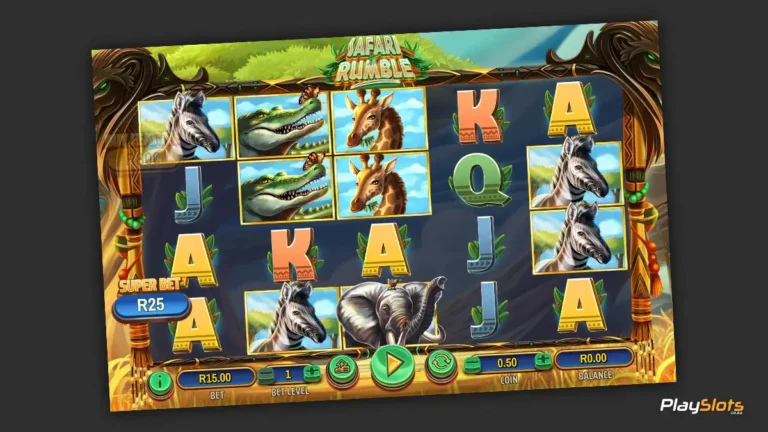 Safari Rumble slot game layout image.