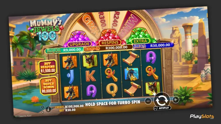 Mummy's Jewels 100 slot game layout image.