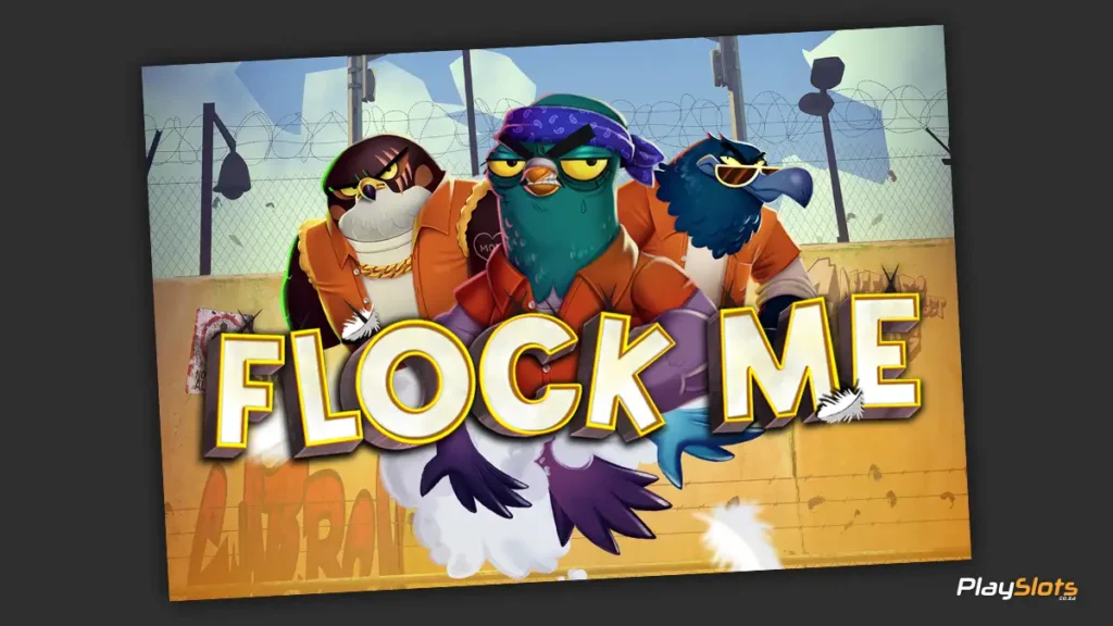 Flock Me slot game intro image.