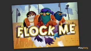 Flock Me slot game intro image.