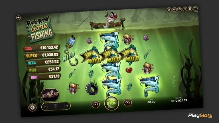 Rabid Randy Gone Fishing slot game layout.